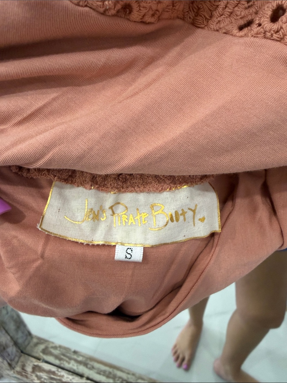 Jen's Pirate Booty Terracotta Crochet V-Neck Long Sleeve Bodysuit - Picture 3 of 6